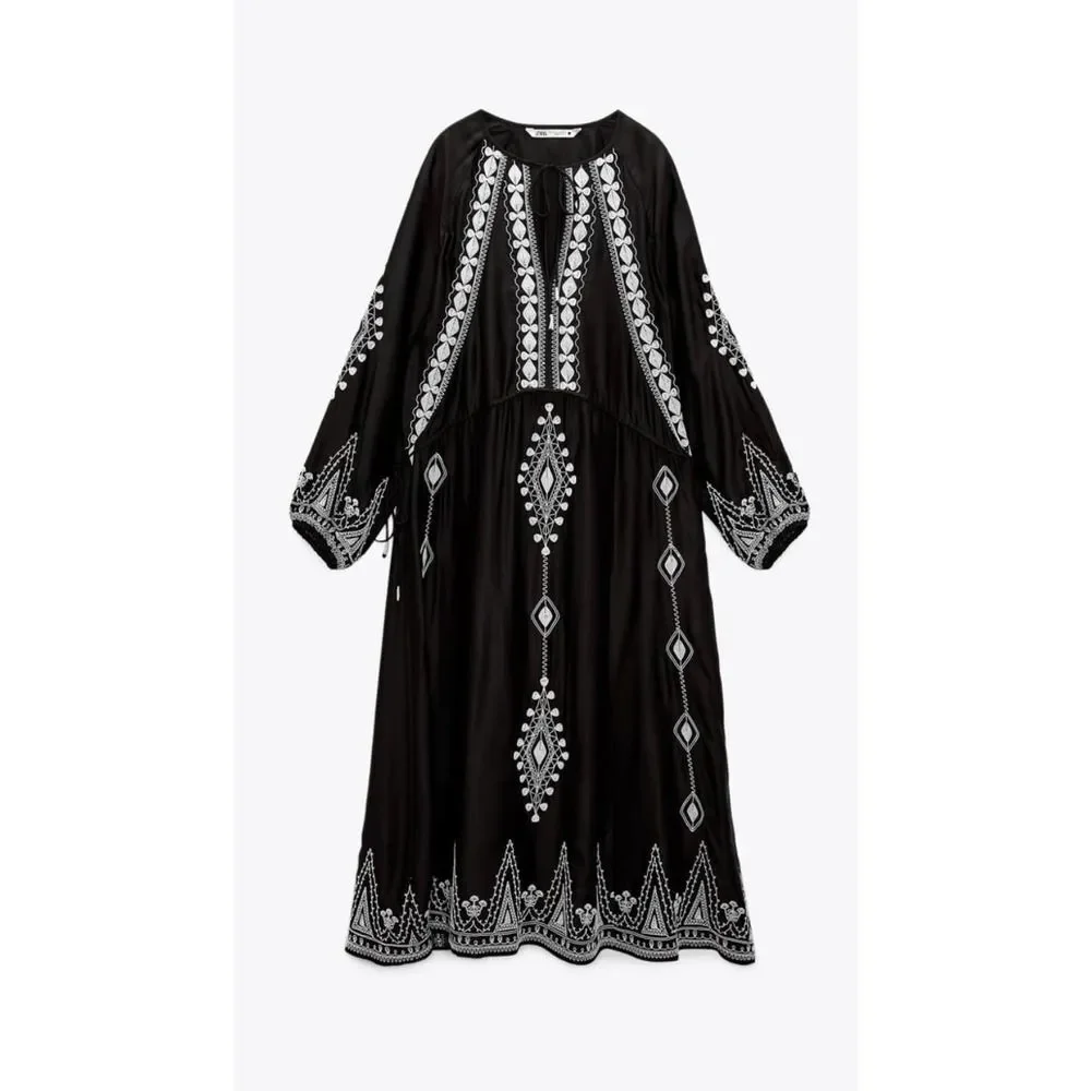 Zara Embroidered Dress Limited Edition New Black - Picture 7 of 14
